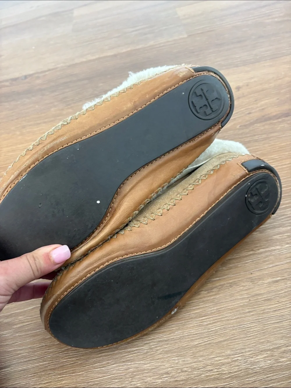 Tory Burch shearling suede slip ons